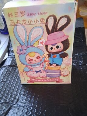 NWT BLIN D BOX. Baby Three Macaron Cute Bunny Plush Toy - Pink & Blue